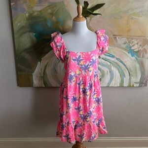 VINEYARD VINES pink palms smocked ruffle dress size XS ***fits like a S/M**